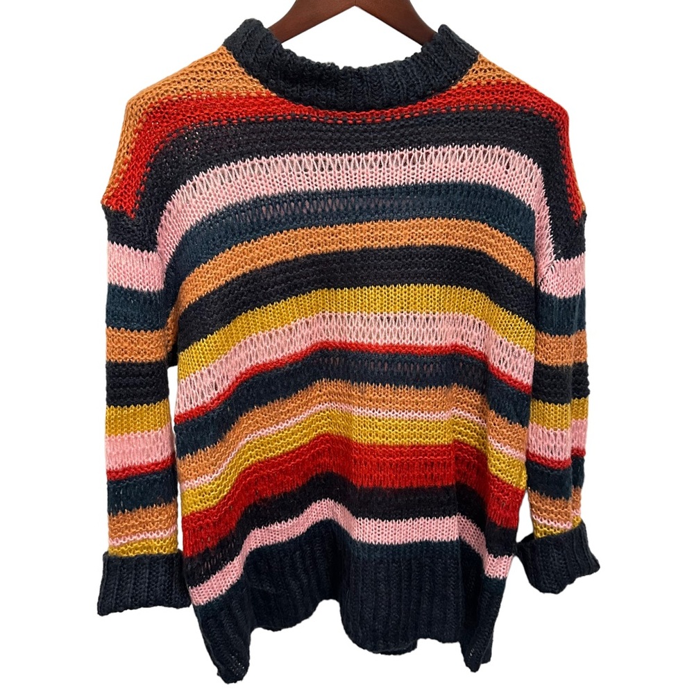 Good Luck Gem Rainbow Striped Sweater L
